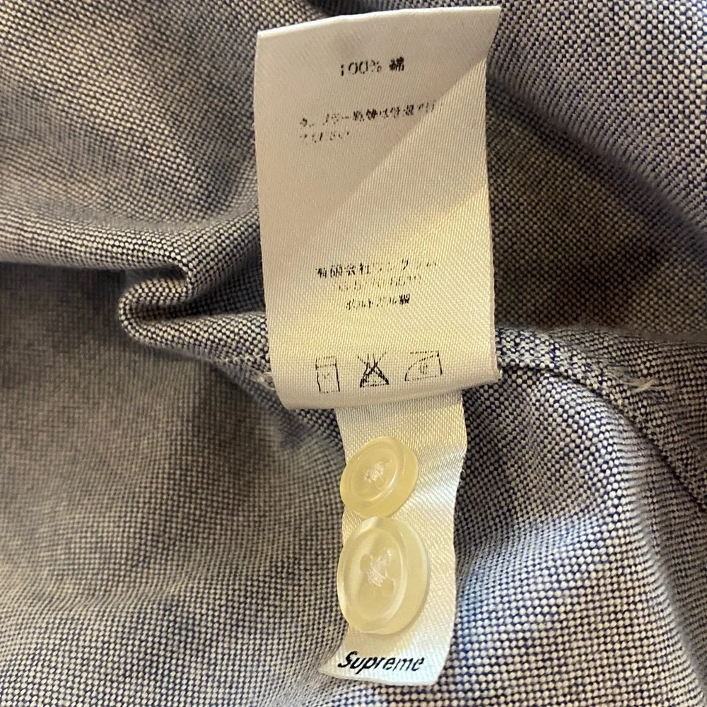 Supreme Light Blue Denim Button-Down Shirt — Red Logo — Men’s Large - Picture 11 of 12